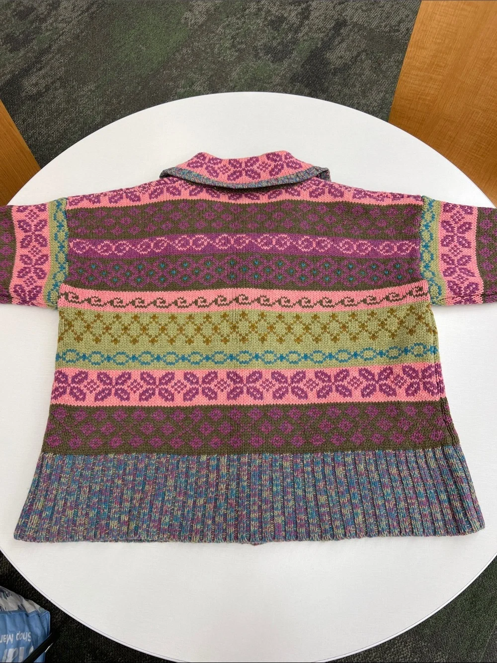 Sundance 100% lambswool long sleeve large collar button up cardigan sweater L - Picture 6 of 9